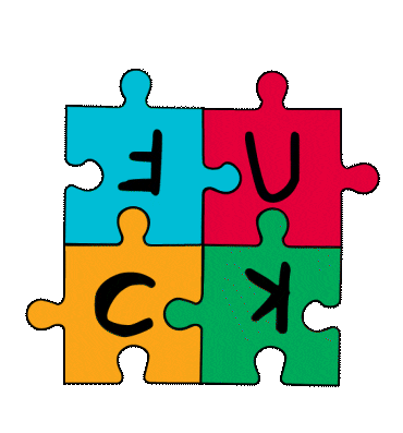 A puzzle showing the letters F, U, C and K rearranging themselves, as a gif